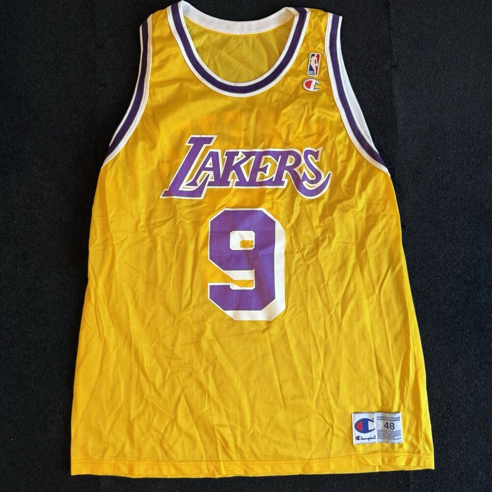 Vintage 90s Champion Nick Van Exel #9 LA Lakers Jersey Size 48 Made USA
